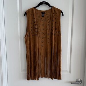 Rue21 Tan Fringe Faux Suede Vest with Floral Cutouts